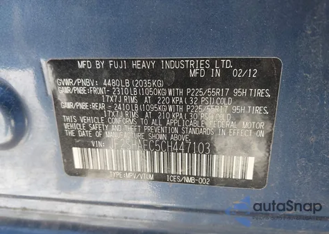 2012 Subaru Forester 2.5X Limited from USA, damaged, VIN JF2SHAEC5CH447103